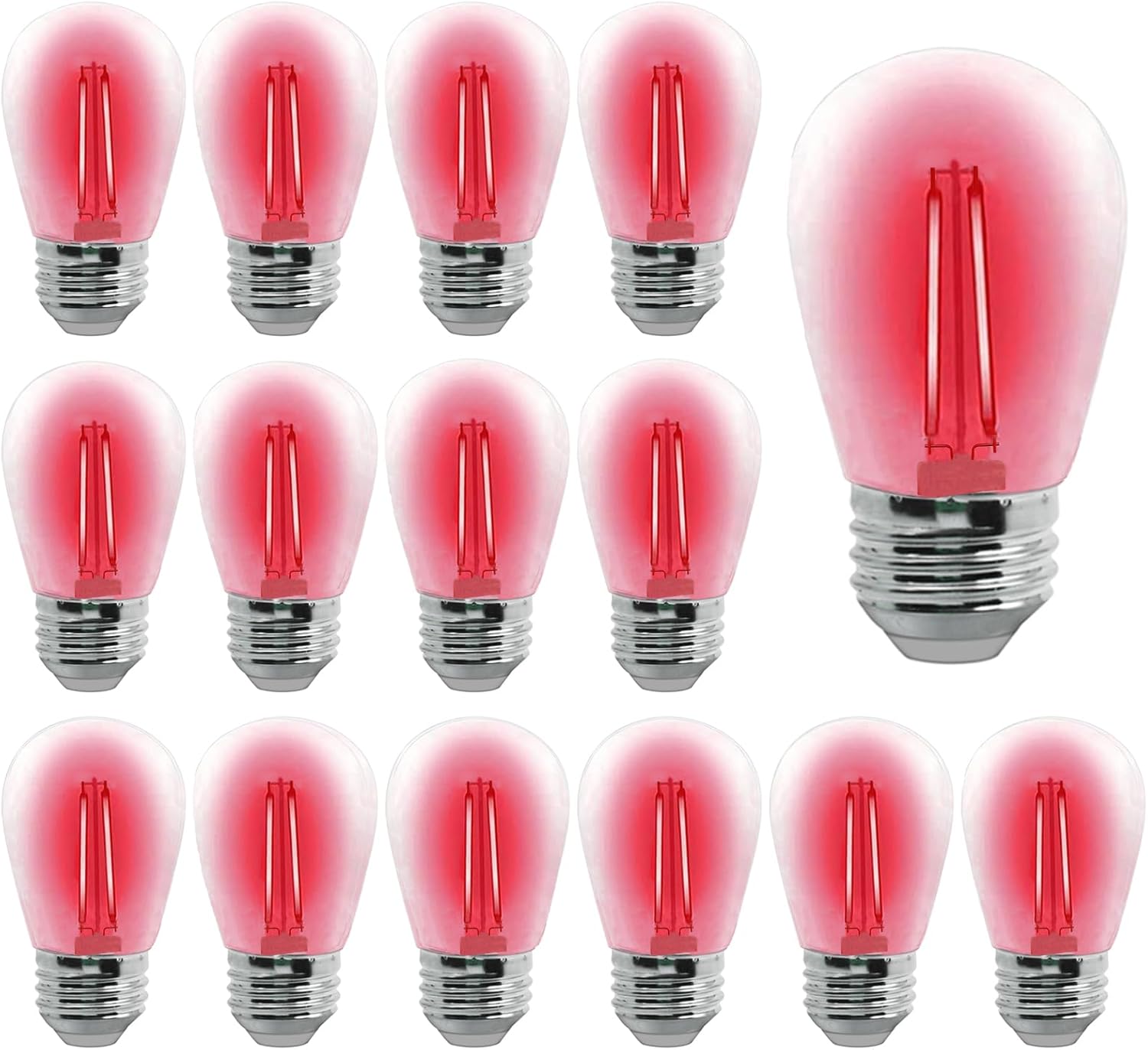 S14 LED Light Bulb 2W Red Outdoor Replacement Bulbs Shatterproof Waterproof S14 Replacement Bulb Clear Plastic Vintage LED Filament Bulbs E26 E27 Base Decorative String Light Bulbs,15-Pack(Red)