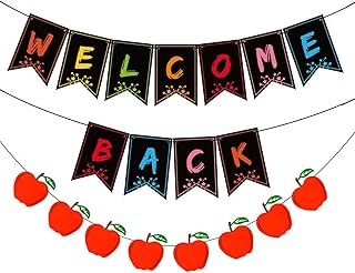 Welcome Back Banner, 2pcs Hanging Paper Garland Decorations for Kindergarten Classroom, Classroom Office Welcome Bulletin Board Banner Pennants for The Back-to-School Season(SIZE:118.11inch)