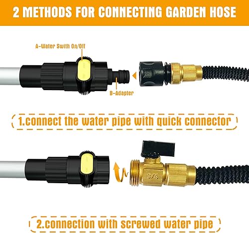 Miniatura 5 de MOFEEZ Cepillo de lavado de coche de 10 pulgadas mango de flujo de agua de 60 pulgadas con interruptor de encendidoapagado y accesorio de manguera