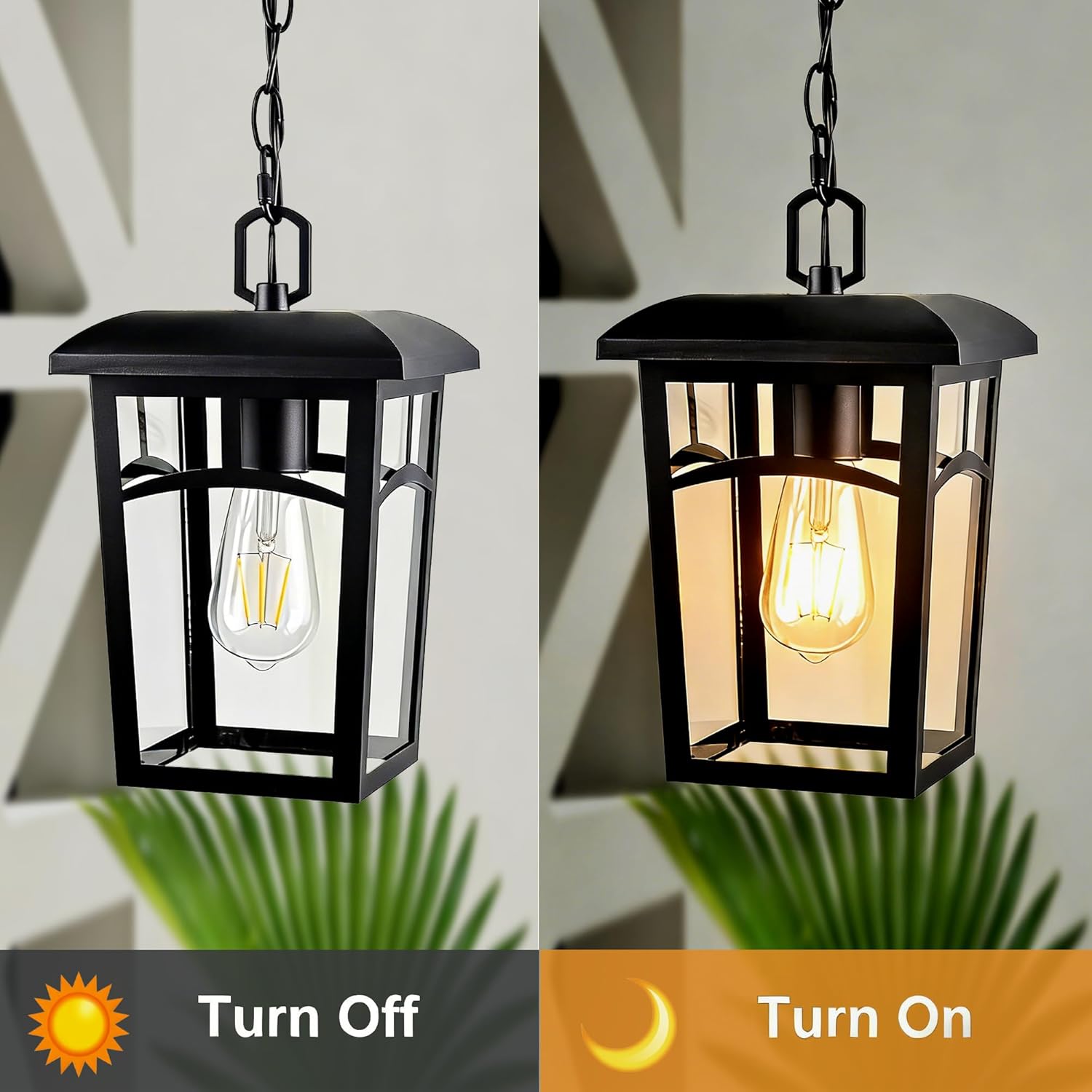 Outdoor Hanging Light, Farmhouse Black Porch Pendant Lantern with Clear Glass, E26 Base Modern Exterior Chandelier for Front Door, Patio, Entryway, Gazebo, Backyard