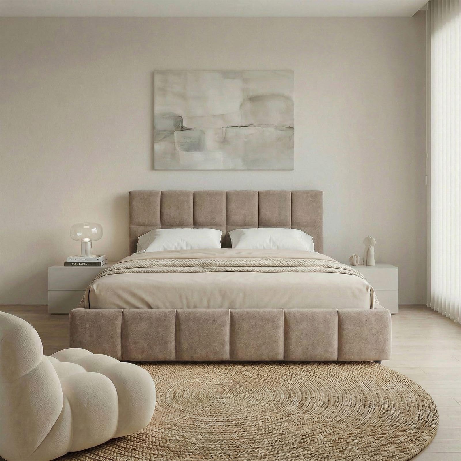 IDIMEX Polsterbett Emilia 180x200 cm, Braun - Bett mit Lattenrost, Bettgestell mit gepolstertem Kopfteil, Stoffbett mit moderner Steppung, Modernes Design und stabile Konstruktion