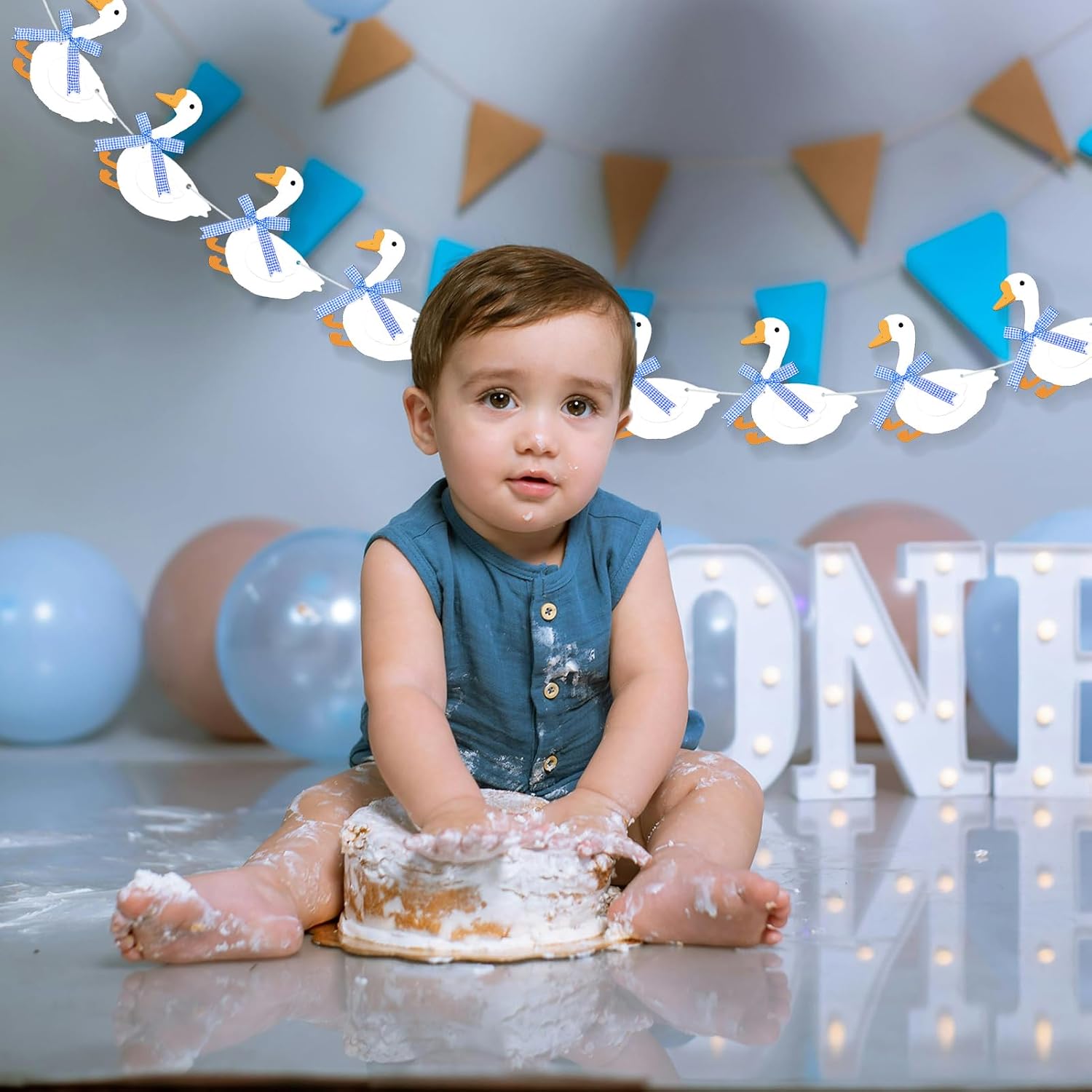 Bow Silly Goose Banner Garland for Goose Baby Shower Boy Girl One Silly Goose Party Décor Silly Goose Birthday Decorations (Blue) image 5