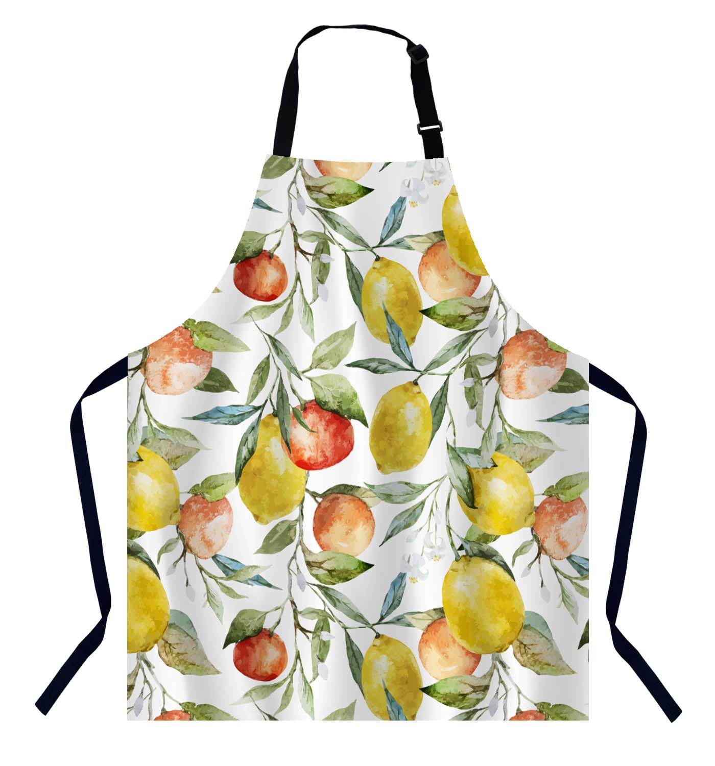 BGBDEIA Watercolor Lemon Pattern Apron Adjustable Neck Bib Apron for Men Women,Suitable for Kitchen Cooking Waitress Chef Apron