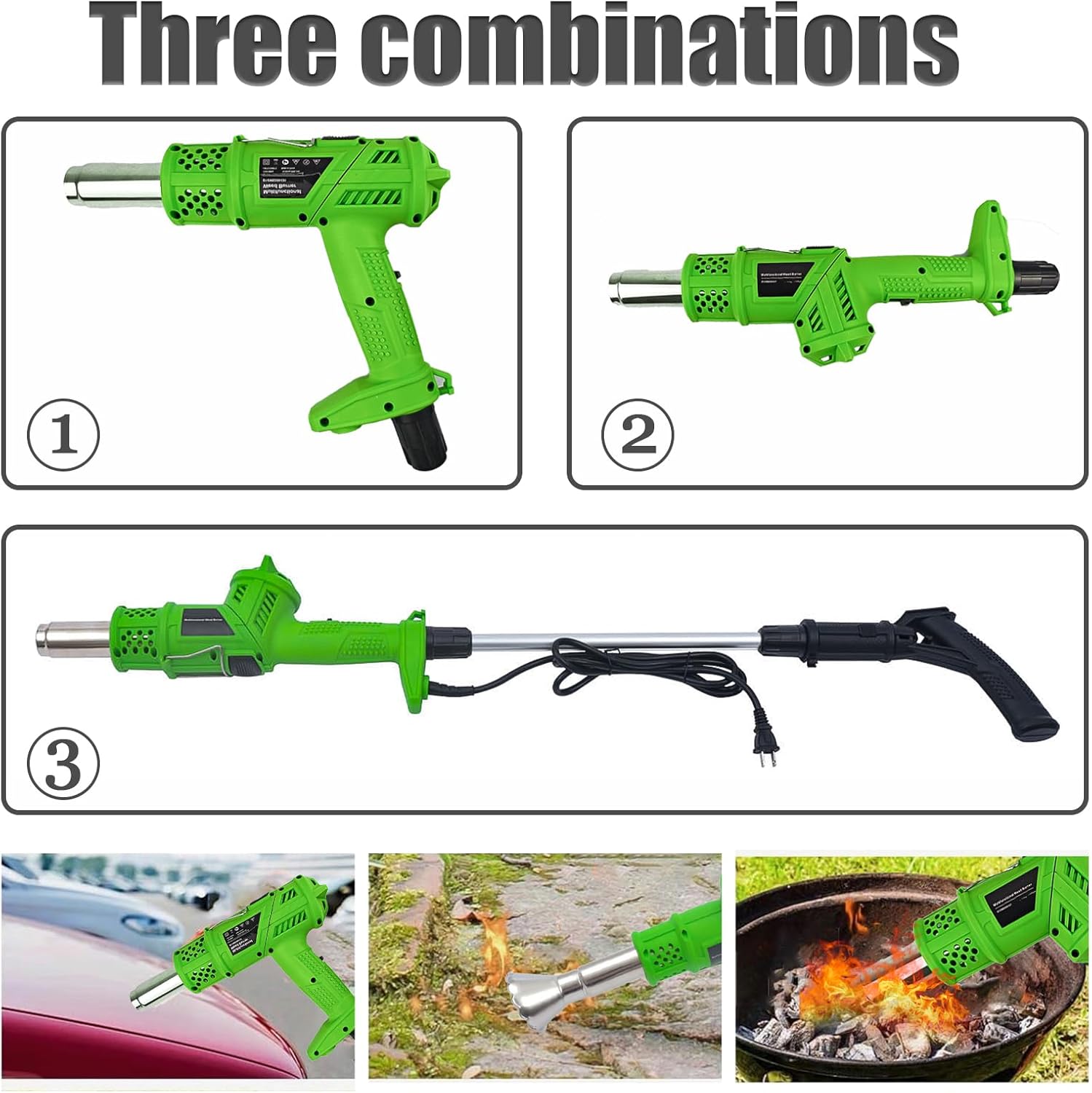 3-in-1 Electric Weed Burner Wand - 1500W Garden Weed Eater - Heat Gun with Adjustable Temperature, Nozzle Replacements for Flame Weeding, Roofing, and Ice Melting – Eco-Friendly, Safe, High Power
