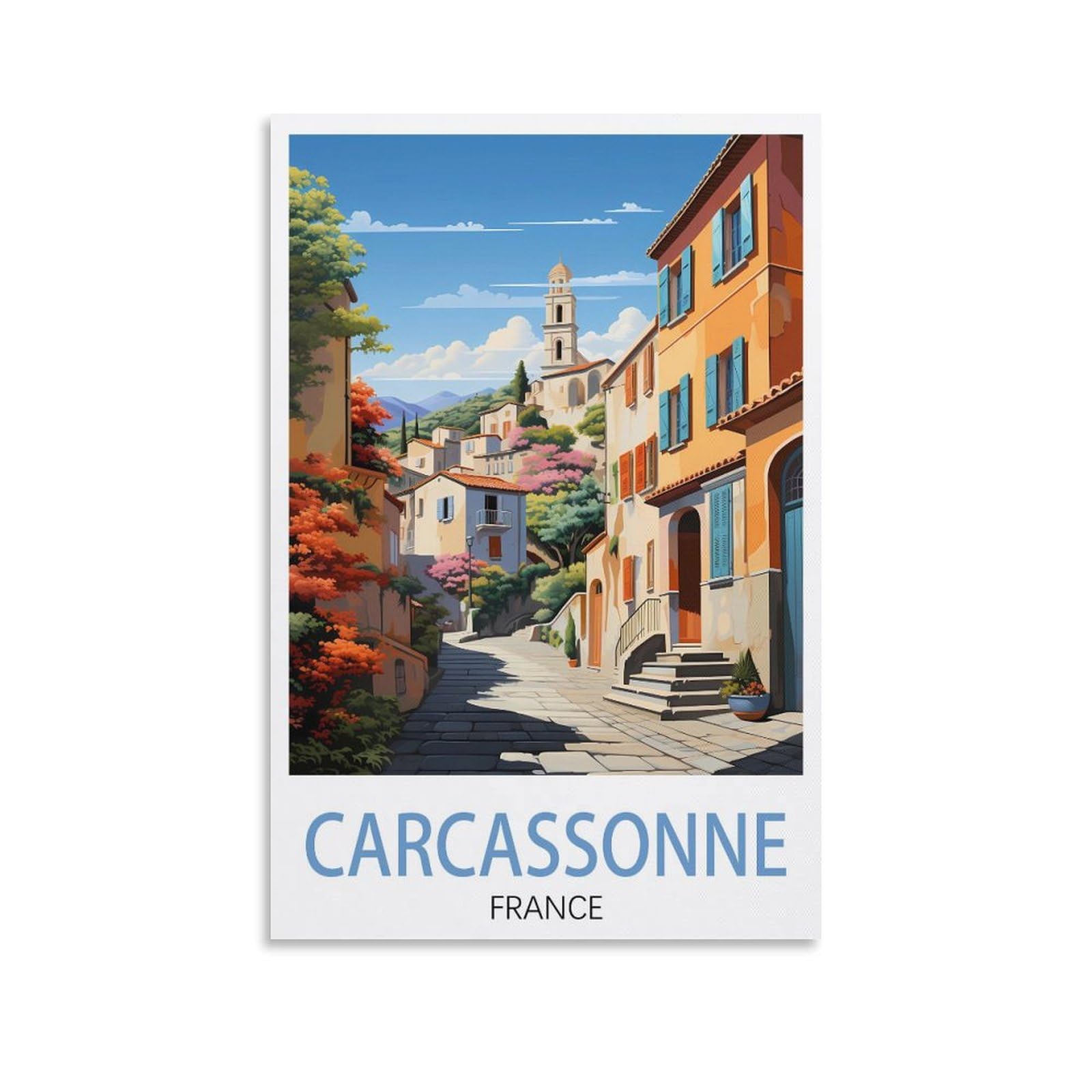 Orbana Unframe-Style Carcassonne France Street Vintage Travel Posters Landscape 12X18inch(30X45cm) Canvas Print For Living Room, Bedroom, Dorm, Home, Office Wall Decoration