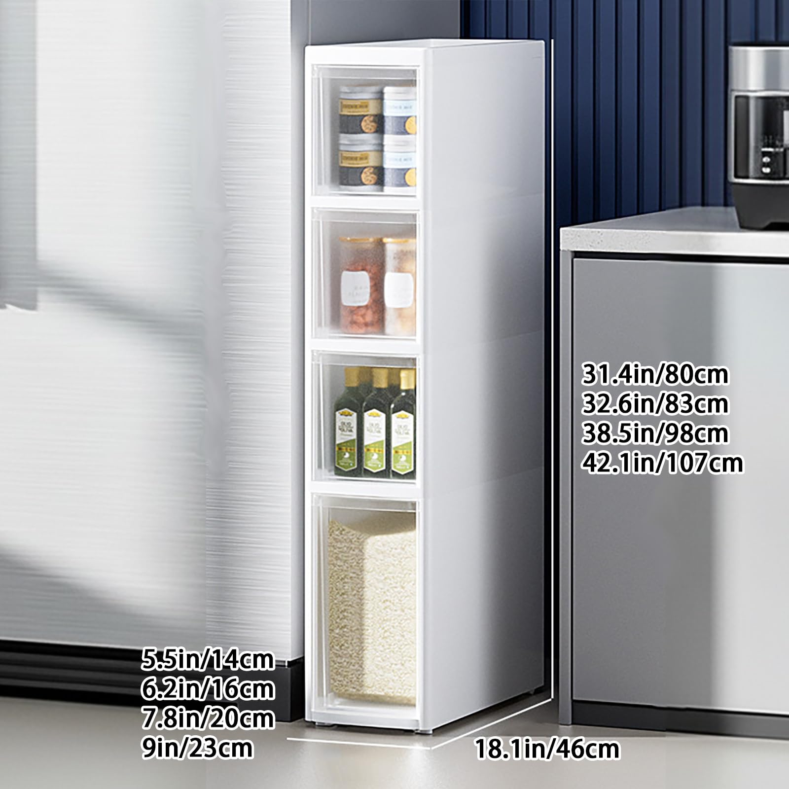 Carrello portaoggetti con ruote, scaffale in plastica multistrato per cucina/bagno