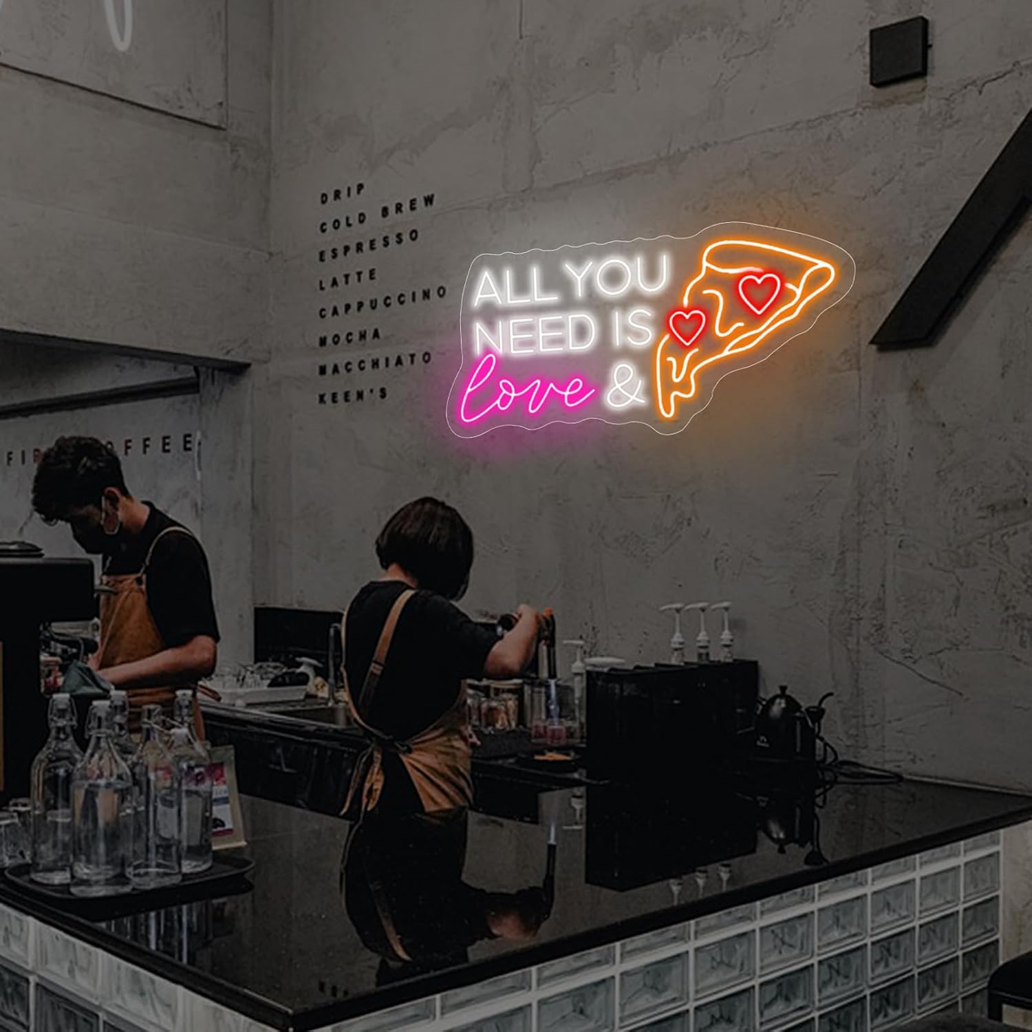 All You Need Is Love & Pizza,Pizza Neon Sign for Wall Decor, Pizza LED Neon Light for Pizzeria, Restaurant, Kitchen, Store, Food Lovers Bedroom Restaurant Shop Party Decoration, 21.26"x10.63"