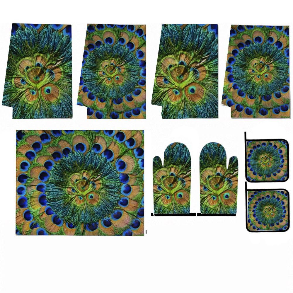 Set di 9 vivaci piume di pavone per la decorazione della cucina e accessori
