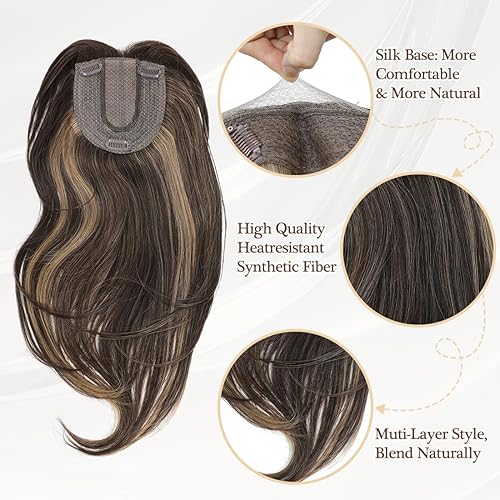 Miniatura 9 de UDU Toppers para el cabello para mujer para adelgazar el cabello rubio oscuro, reflejos de fibra sintética, piezas de pelo para mujer, multicapa,