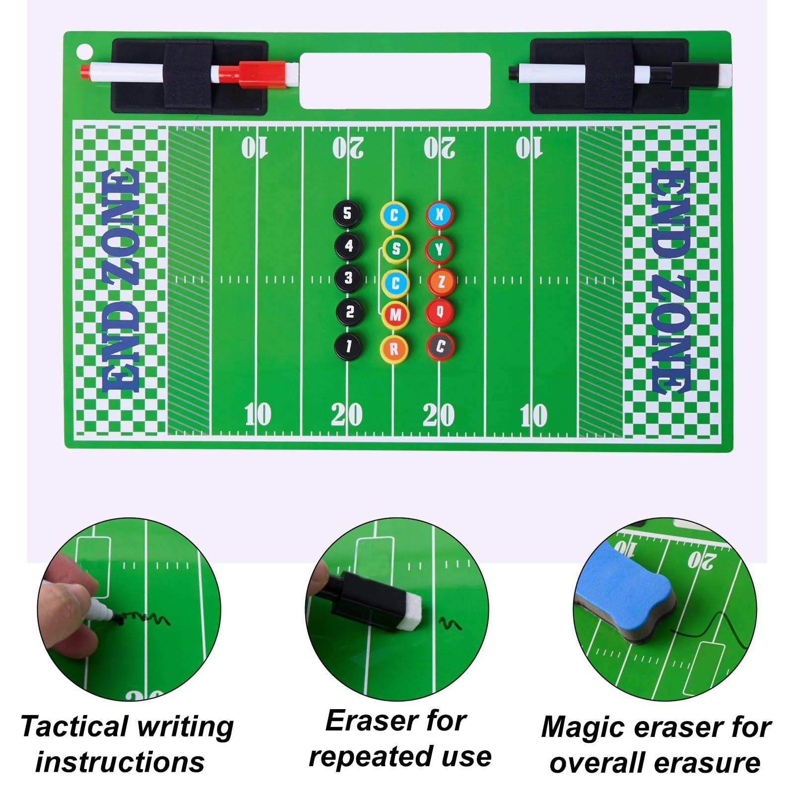 Pizarra de Entrenamiento de Flag Football, Pizarra de Doble Cara, con Marcador para Pizarra Blanca y Piezas de Ajedrez Magnéticas, para Entrenamiento y Enseñanza Diarios