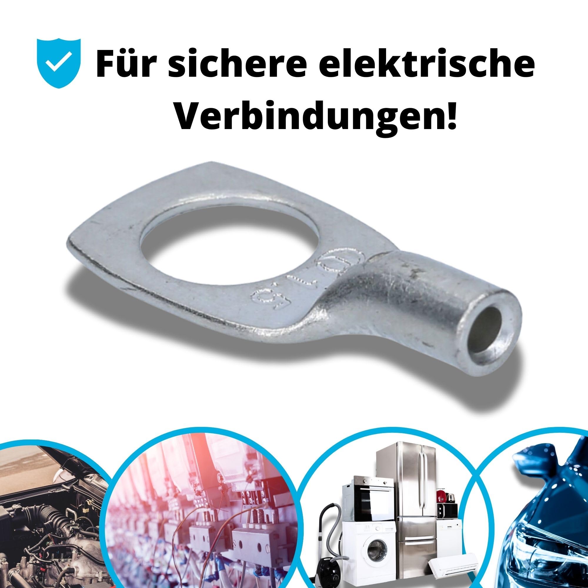 Cembre A03-M6 Lot de 10 Cosses Tubulaires 1,5 mm² M6 en Cuivre Étamé | Connecteurs à sertir non isolés avec trou de contrôle pour installation électrique, auto et moto, cuivre électrolytique