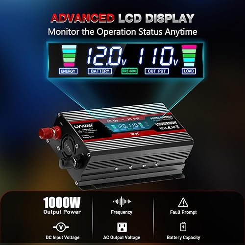 Vista 23 de LVYUAN Inversor de corriente de coche de 1500 W de 12 V a 110 V para vehículos con pantalla LED, salidas de EE. UU., puertos USB para acampar al Rojo