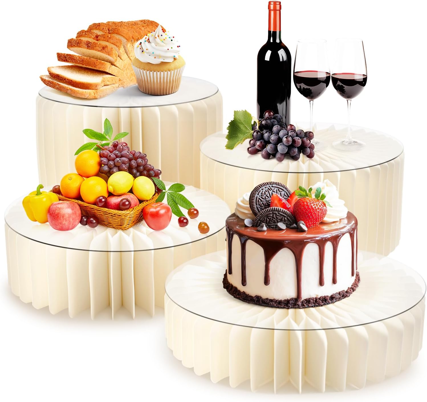 8 Pack Buffet Risers Foldable Food Display Risers Food Risers for Buffet Table Tall Cake Stands Cylinder Stands for Party Pedestal Cake Stand Dessert Table Display Set Cupcake Stands Cupcake Display (Cream, 8Pcs)