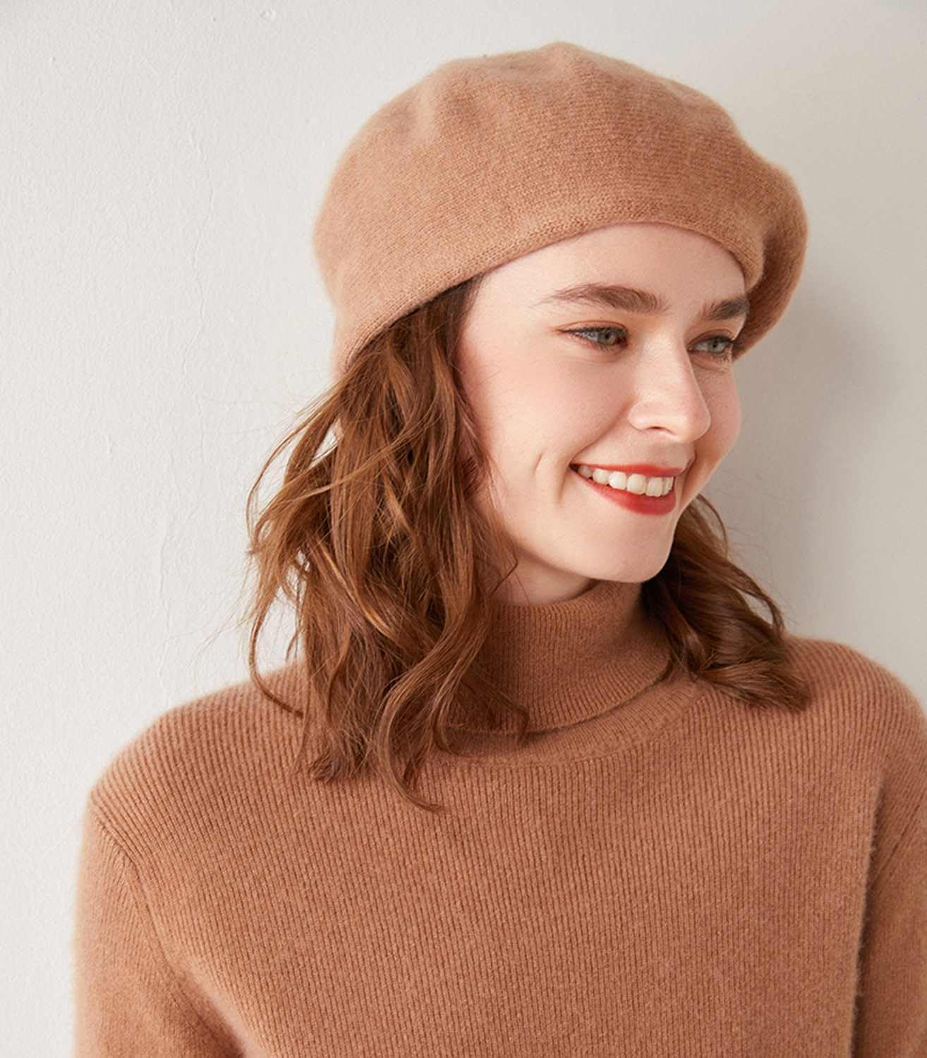 Cashmere Berets Beanie Hats Women Winter Warm Merino Wool Fashion Knit Cap