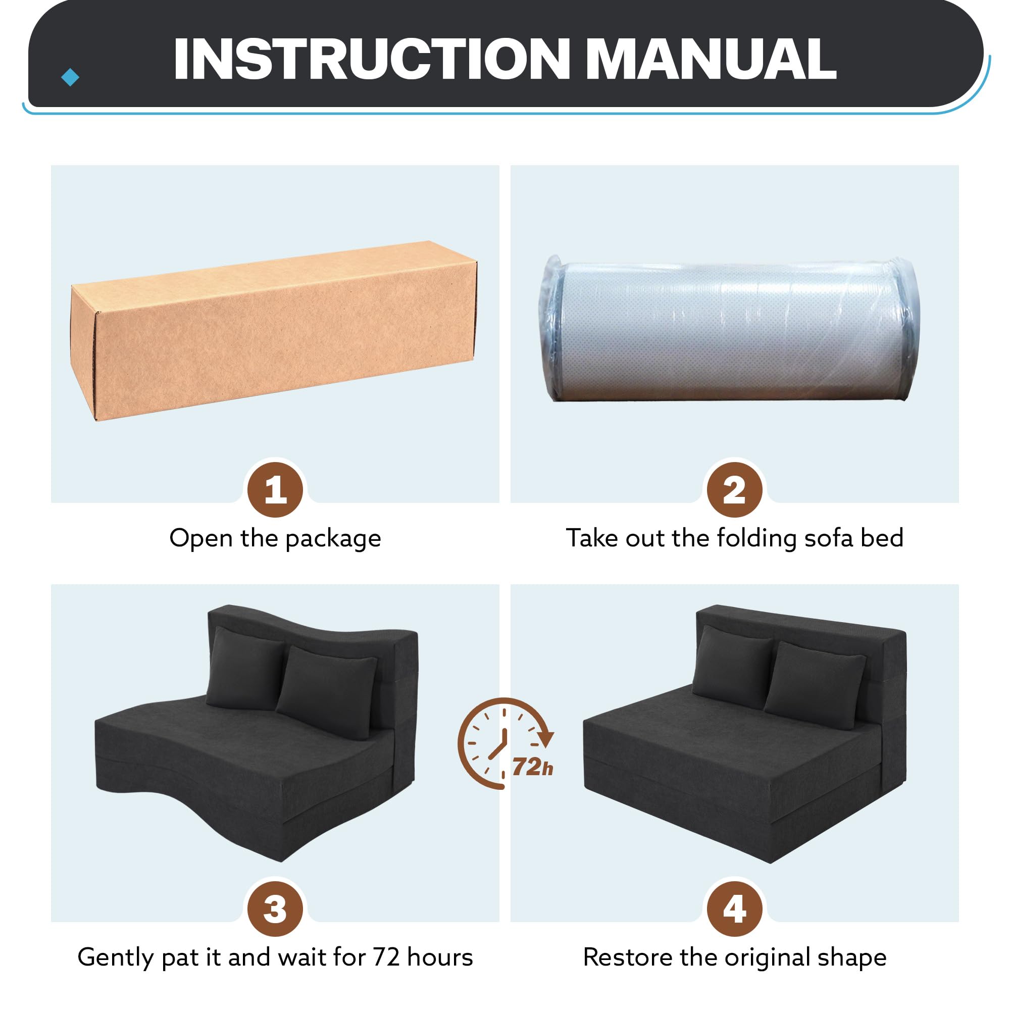 Fvkind Folding Futon Couch, Convertible Sleeper, Standard Size, Dark Grey | Ribbed Corduroy Fabric - Foldable Guest Bed - Bedroom & Living Room - Adults & Visitors - Easy Fold Storage