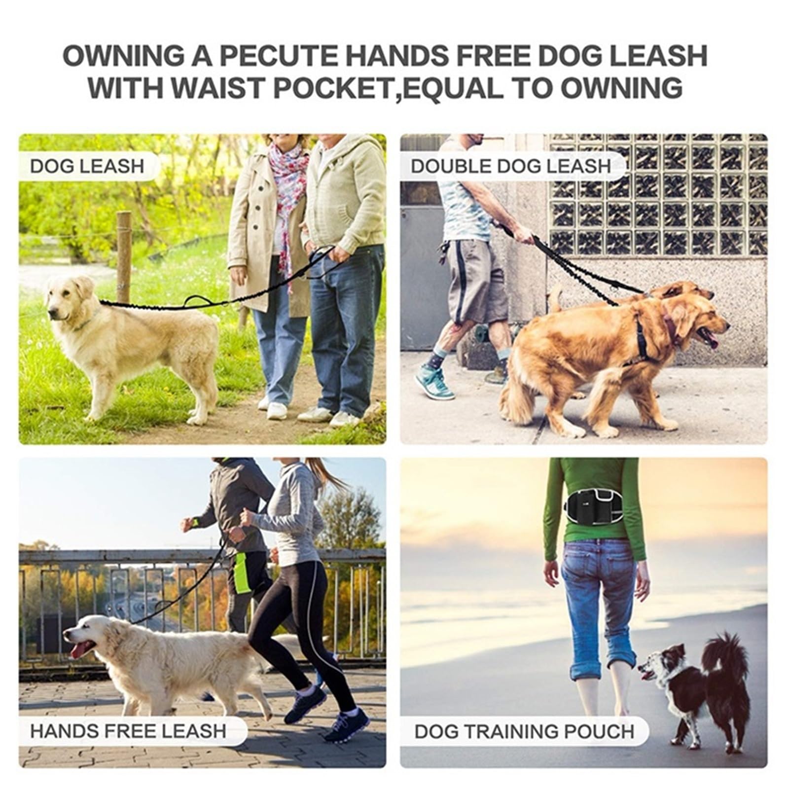 Joggingleine Hunde Hundespaziertaschen Training Haustier Leckerli Tasche Pack Freihändiger Hundegürtel Hundezubehör(Blue Set)