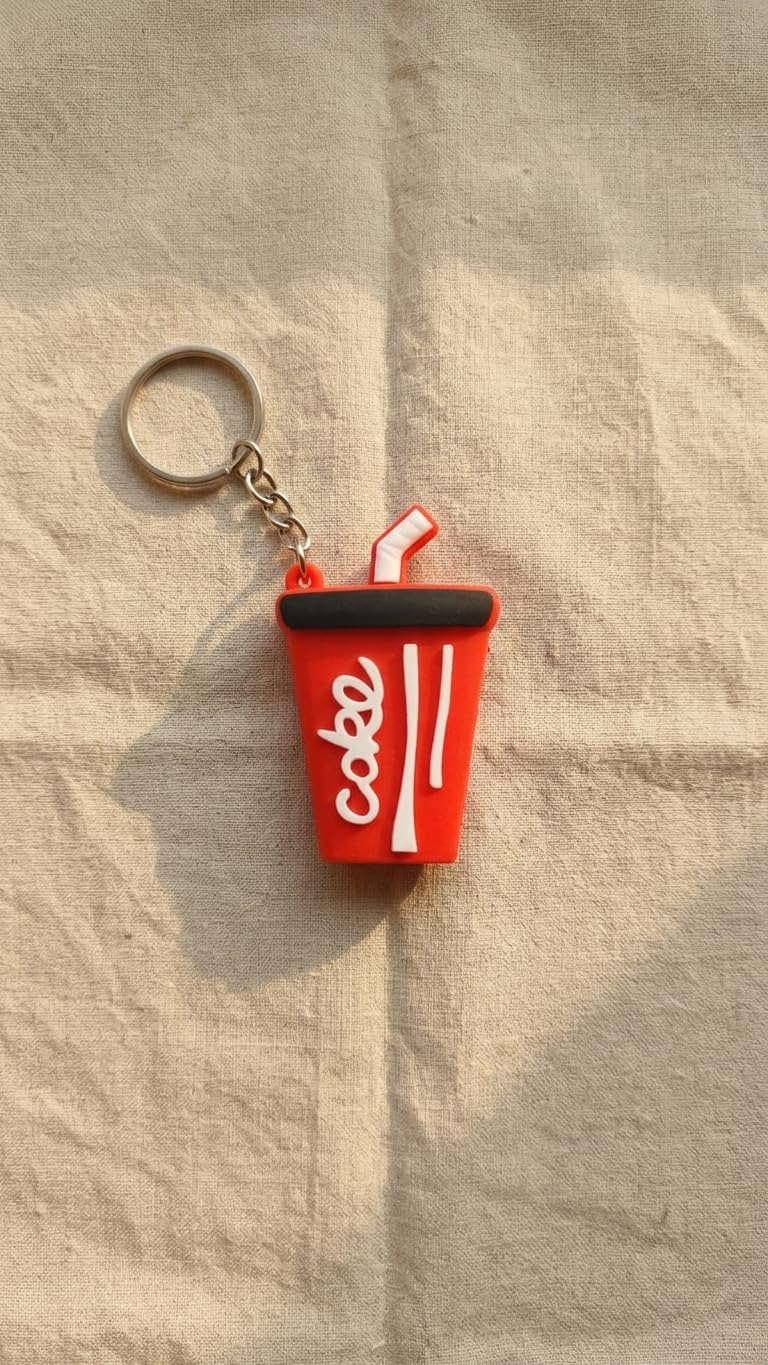 Coke Cup Shaped Rubber Keyring, Red and White, Novelty Food Theme