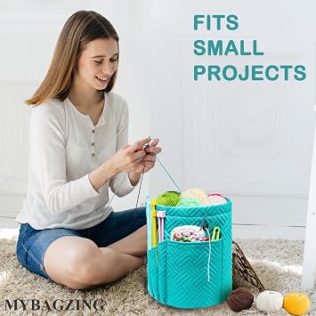 MYBAGZING Yarn Bag, Small Crochet Bag Organizer, Drawstring Yarn Storage Bags Yarn for Crocheting, Knitting Bag for Crochet Beginner,Yarn Holder, Yarn Bowl with Pocket for Crochet Accessories