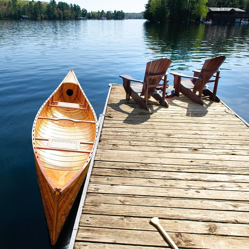 Old Modern Handicrafts 12 ft Wooden Canoe with Ribs Curved Bow - Handcrafted in 500+ Hours - 144L x 28.5W x 21H Inches
