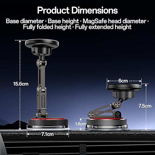 Miniatura 6 de SYNCWIRE para soporte de coche MagSafe [3-Axis] Gel adhesivo nano + ventosa fuerte Soporte magnético para teléfono con adhesivo de gel nano y