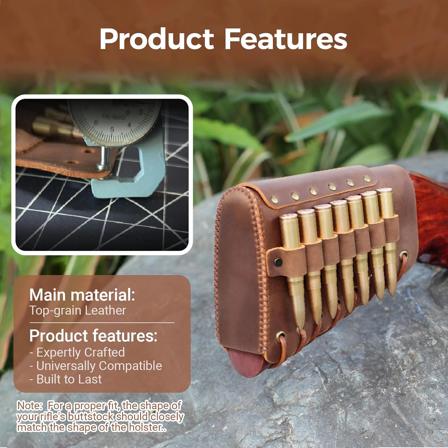 Leather Buttstock Cover with Ammo Sling | Handmade Leather Rifle Stock Protector & Shell Holder for Hunting