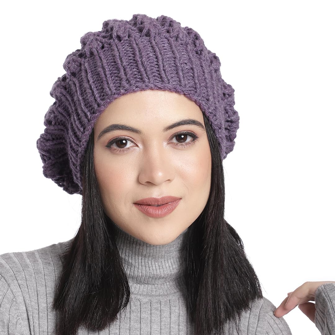 Winter Woolen Cap (Handmade Womens Slouchy Shroom Beanie (Purple Haze FBA)-image-17