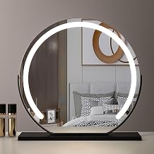 REIFNA Makeup Mirror with Lighting,Lighting Can be Adjusted,Can Be Rotated 360,Smart Mirror with Inductive Touch Switch,Tabletop Mirror for Bedroom and Dressing Room Color Black, Size 40x40cm