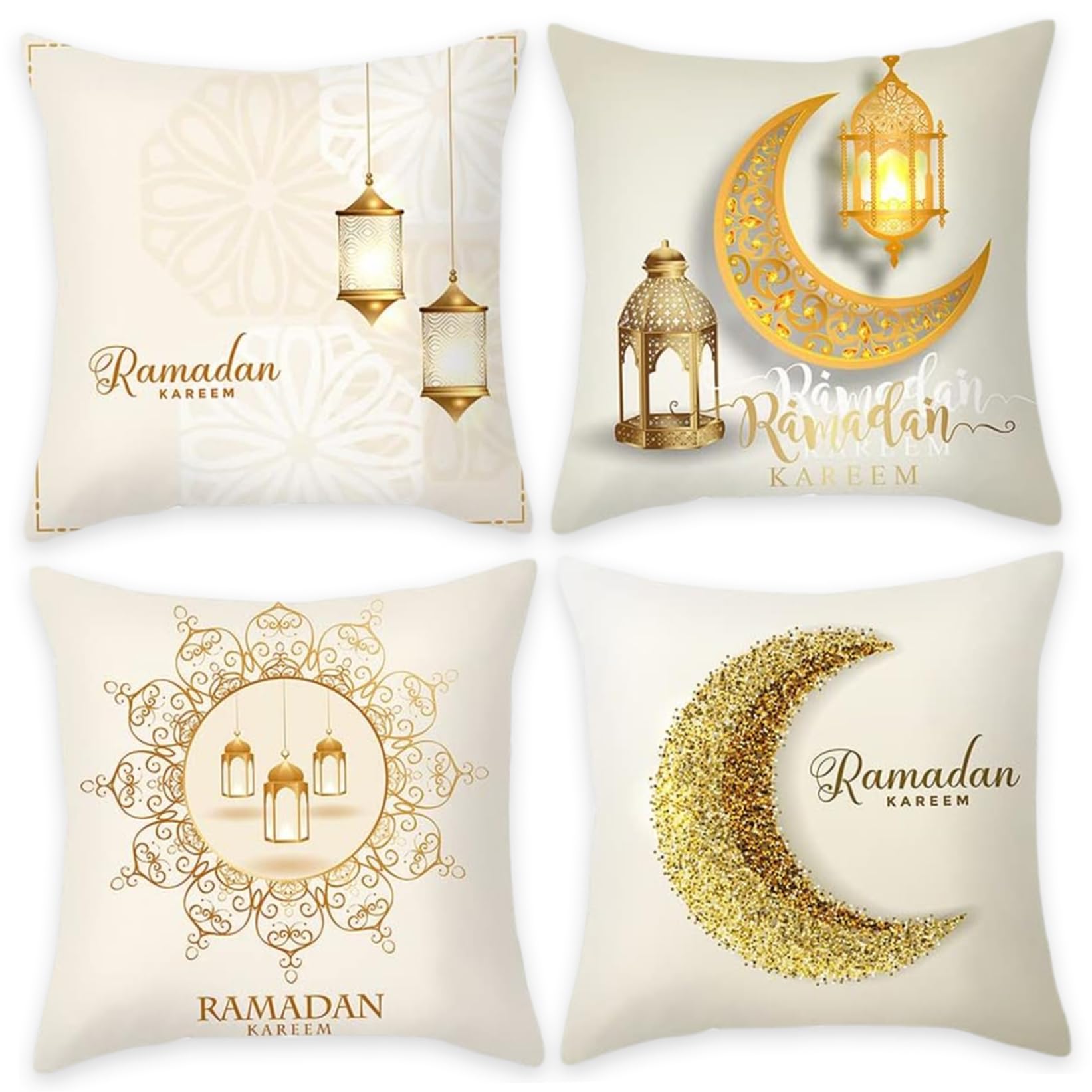 AwnsIMfreien Ramadan Pillow Cove 4Pcs Ramadan Cushion Cover 18x18'' Moon Printing Throw Pillow Covers Set Double Sided Covers Islamic Muslim Decor for Couch Sofa Style 1, Throw