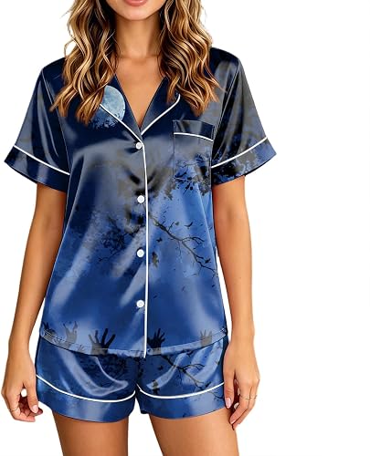 Vividcrate Women's Halloween Pajamas Horror Pumpkin Halloween Pajama Set Short S