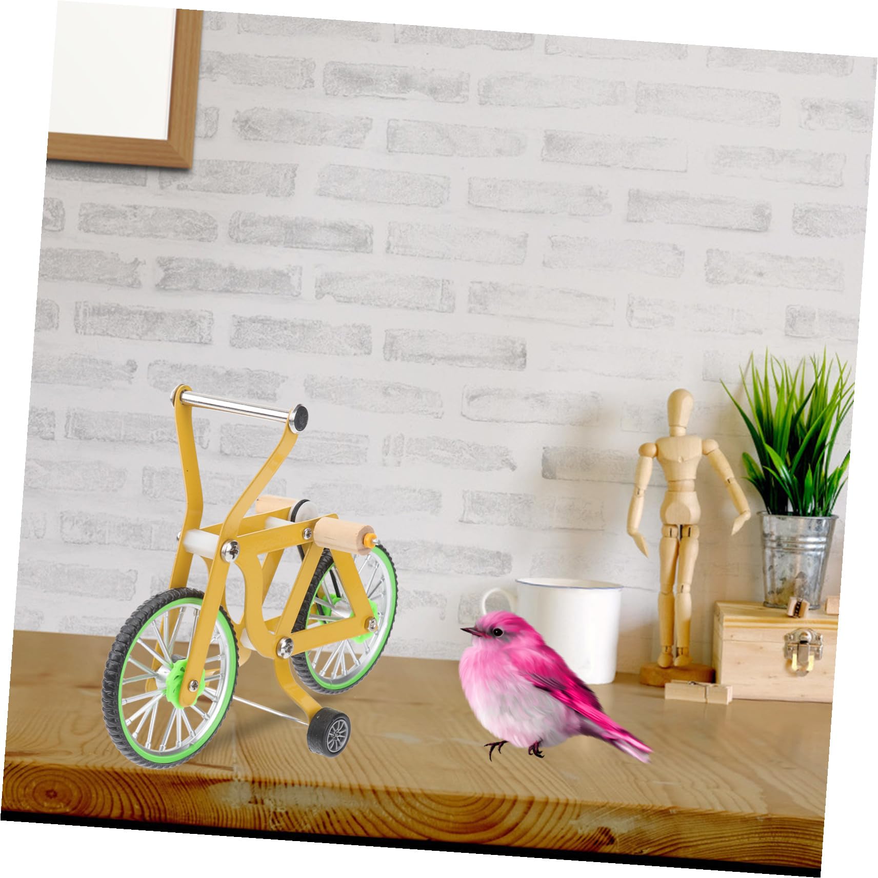 Papageien Trainingsfahrrad als Gelbes Vogelspielzeug für Übungen | Metall und Kunststoff, für Vogel und Papageienbedarf, Kreative Form, Unterstützt Aufmerksamkeit