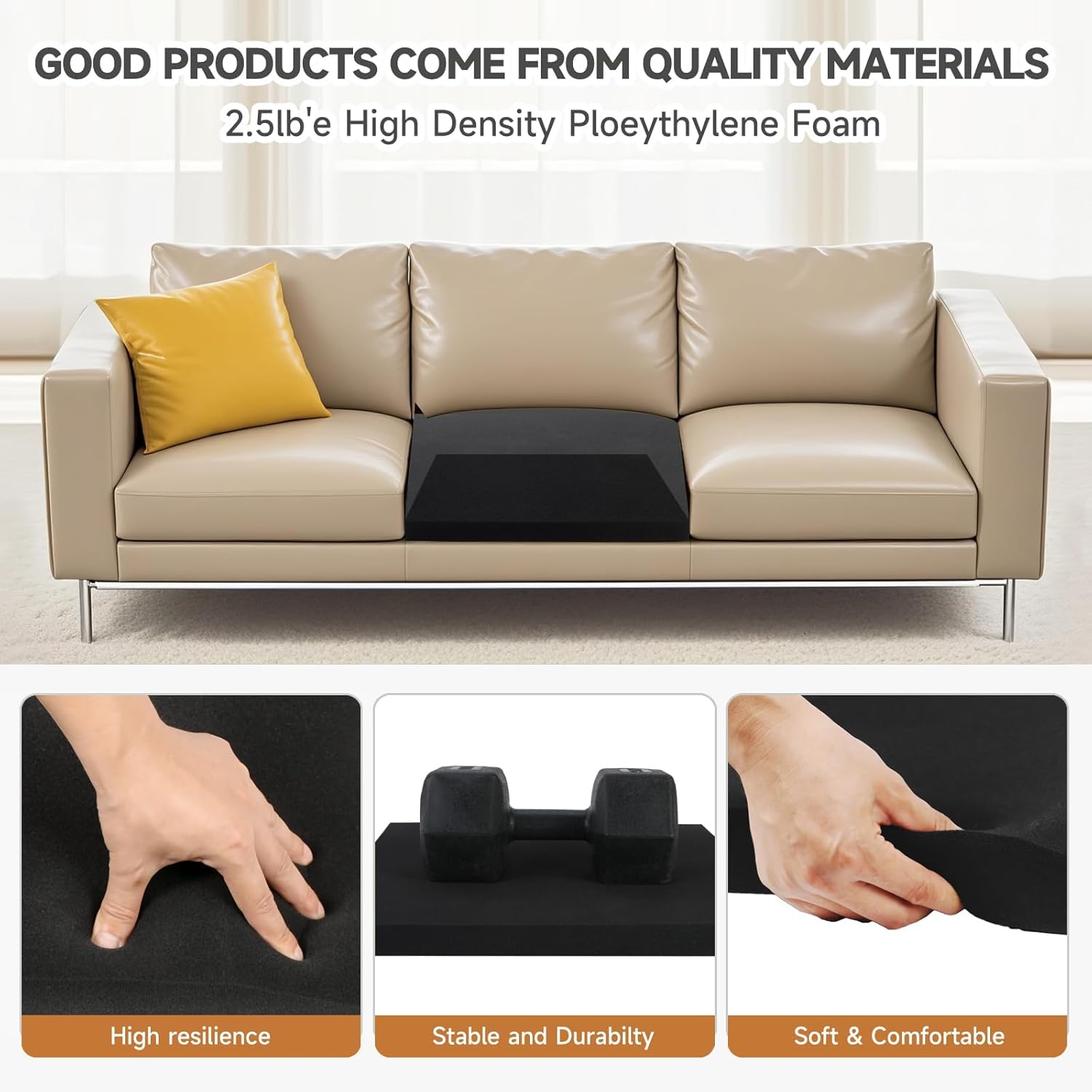 22"×22" Couch Cushion Support for Sagging Seat, 2-Pack 40D Square High-Density Foam Sofa Cushion Support Board,Couch Supporter for Under The Cushions,Black (Black, 2PCS)