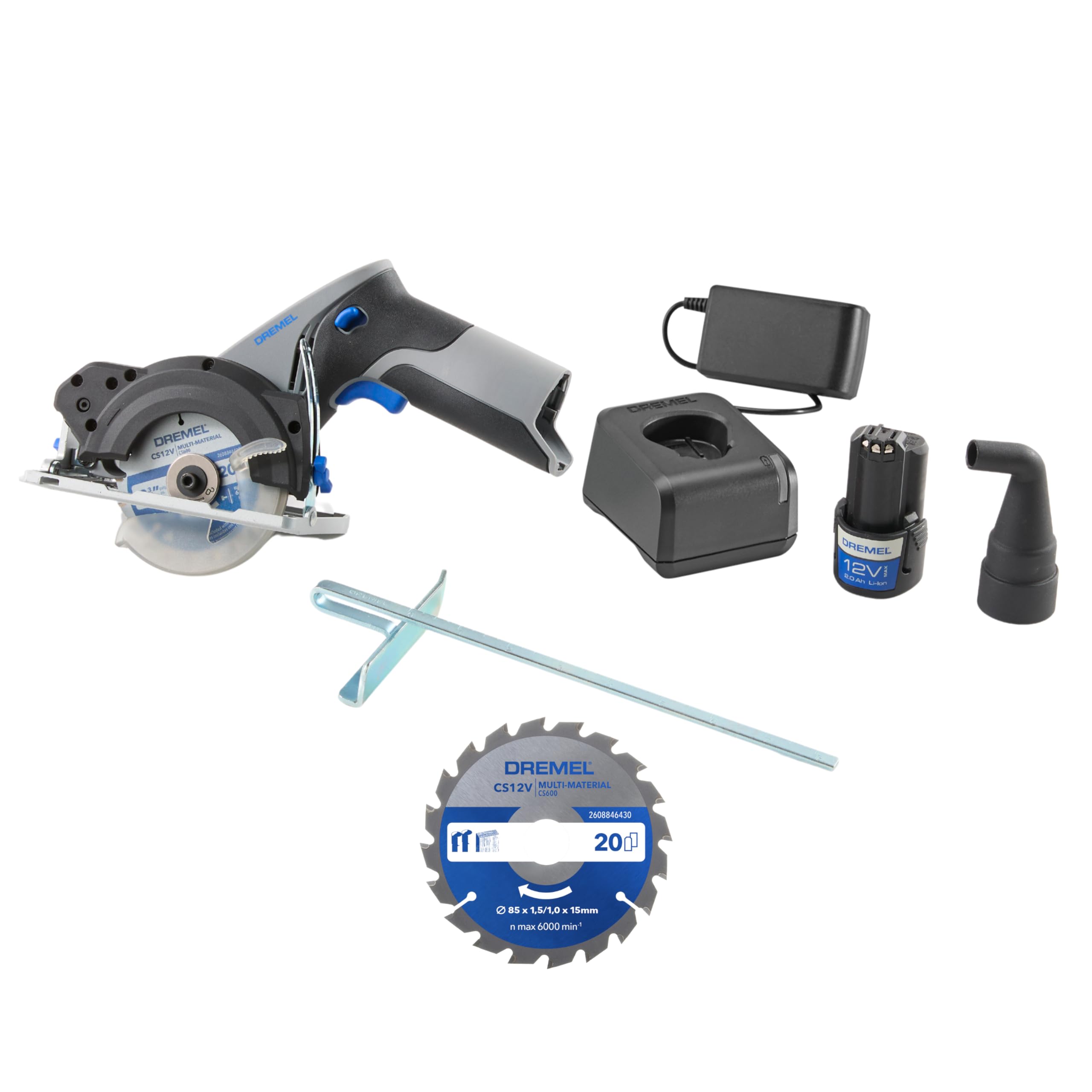 Dremel Blueprint 12V sierra circular compacta sin cable con motor sin escobillas, con guía de línea láser, guía para cortes en bisel, 1x hoja de sierra circular multi-material, guía de corte al hilo