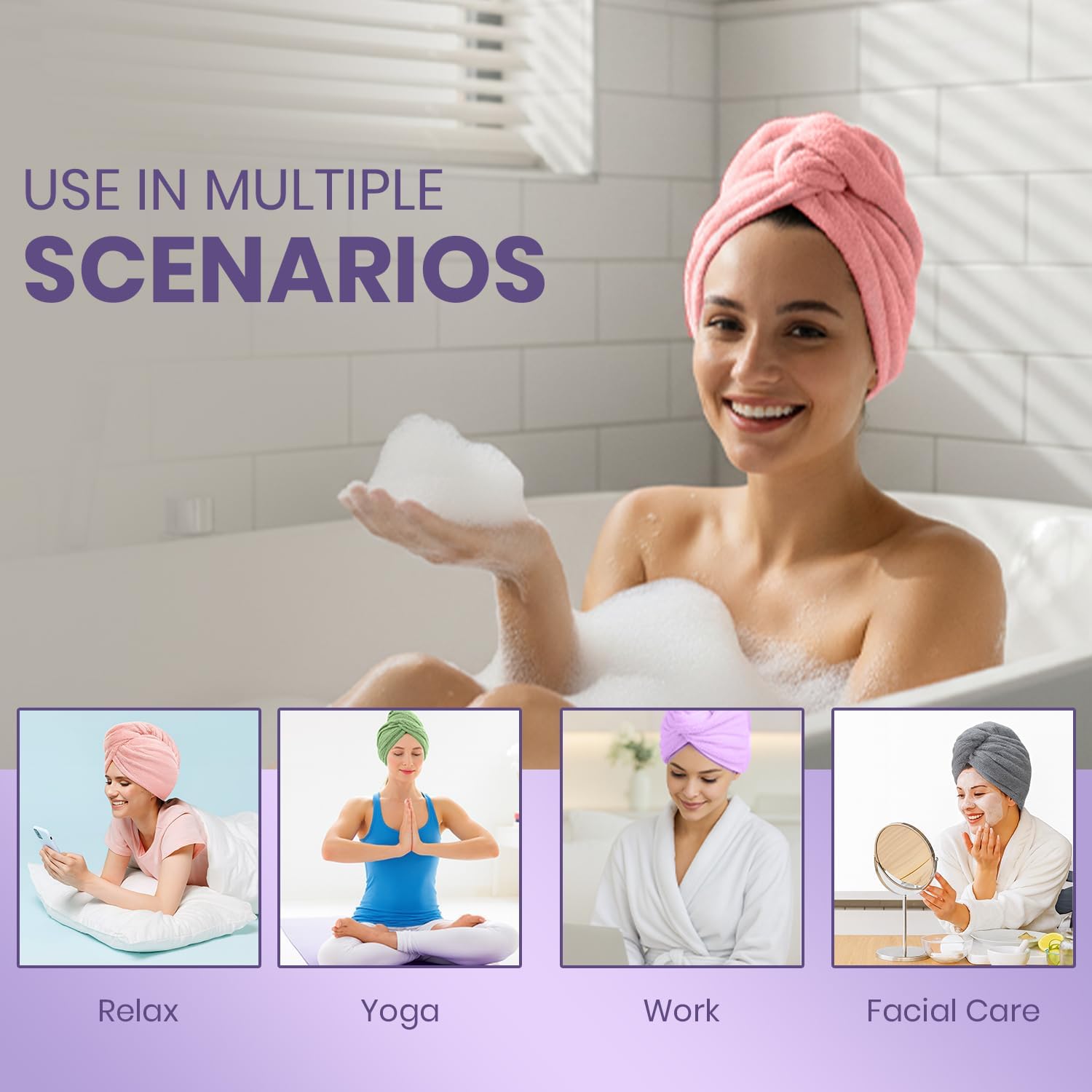 DND LIVING Microfiber Hair Towel Wrap for Women Super Absorbent Head Towel Wrap for Ladies Hair Turban Quick Drying Microfiber Towel for Hair Salon Quality Hair Dry Cap (Multicolor) (1) 3
