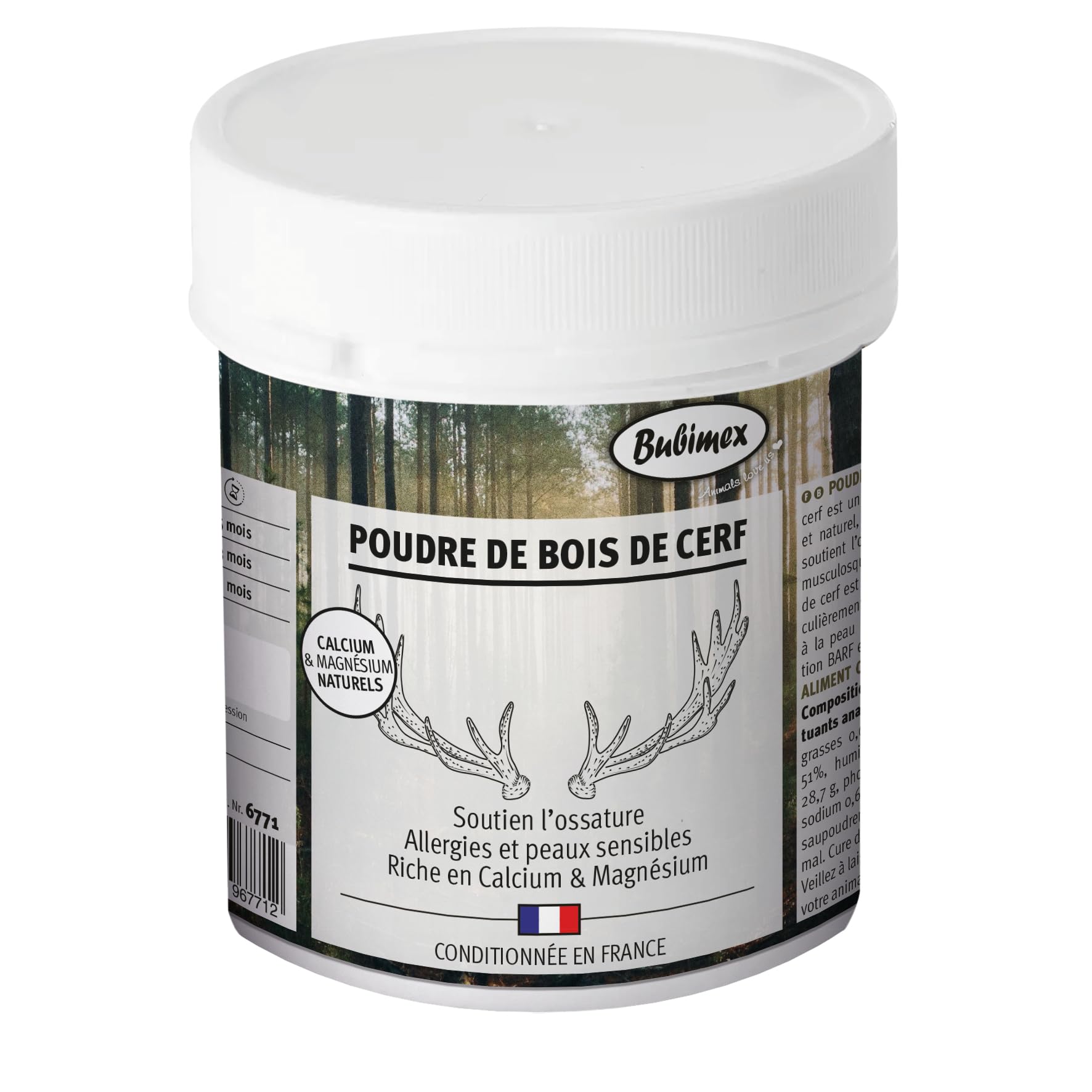 Poudre de bois de cerf pour chien complément alimentaire naturel calcium magnésium