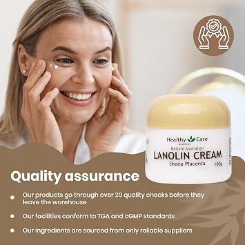 Healthy Care Lanolin Cream 3.5 oz 100 g, Formulated with Sheep Placenta & Vitamin E Australia
