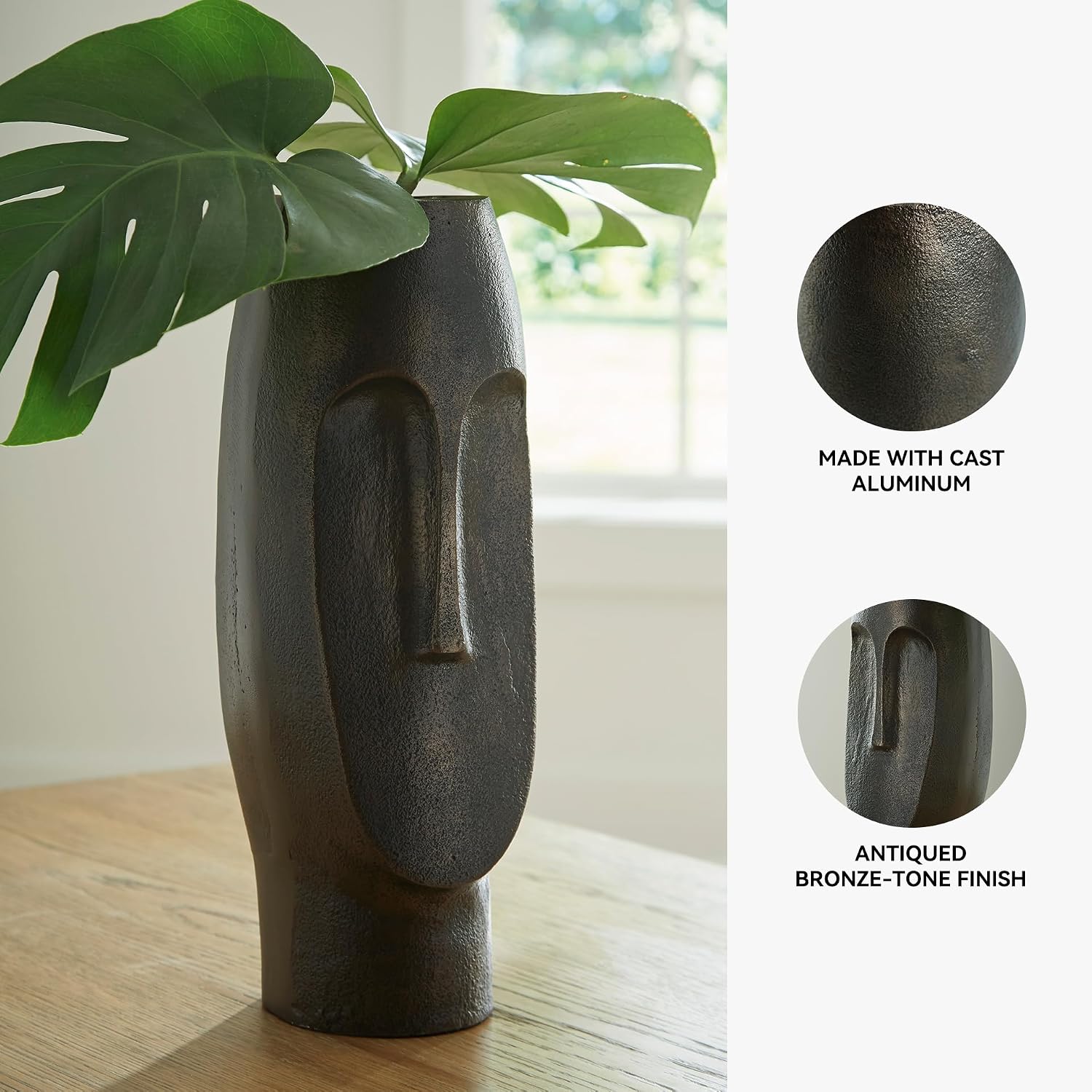 Signature Design by Ashley Elanman Contemporary Indoor 13" Cast Aluminum Tabletop Vase with Wide Mouth, Gray & Dark Brown