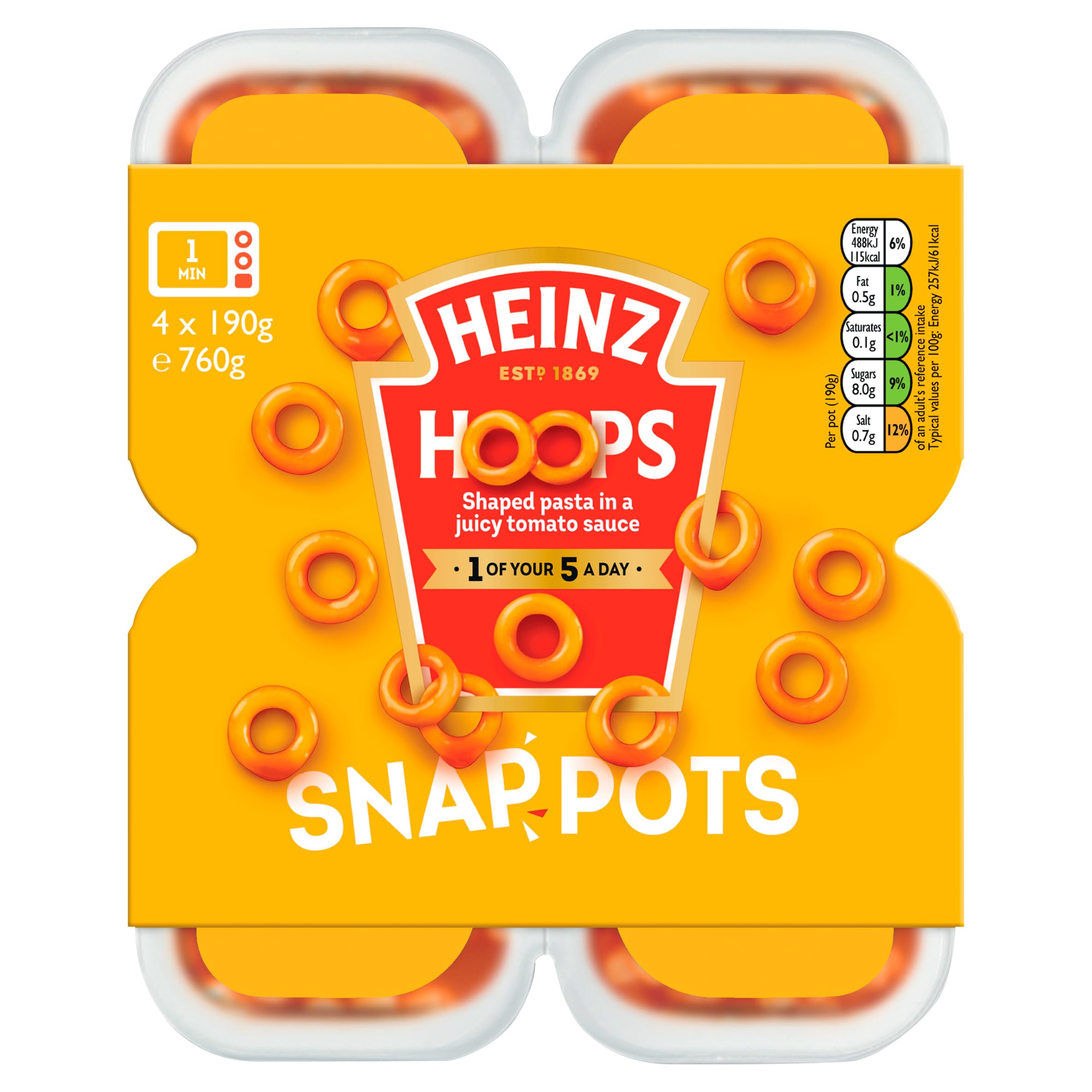 Heinz Hoops Snap Pots 4 X 190G (760G)