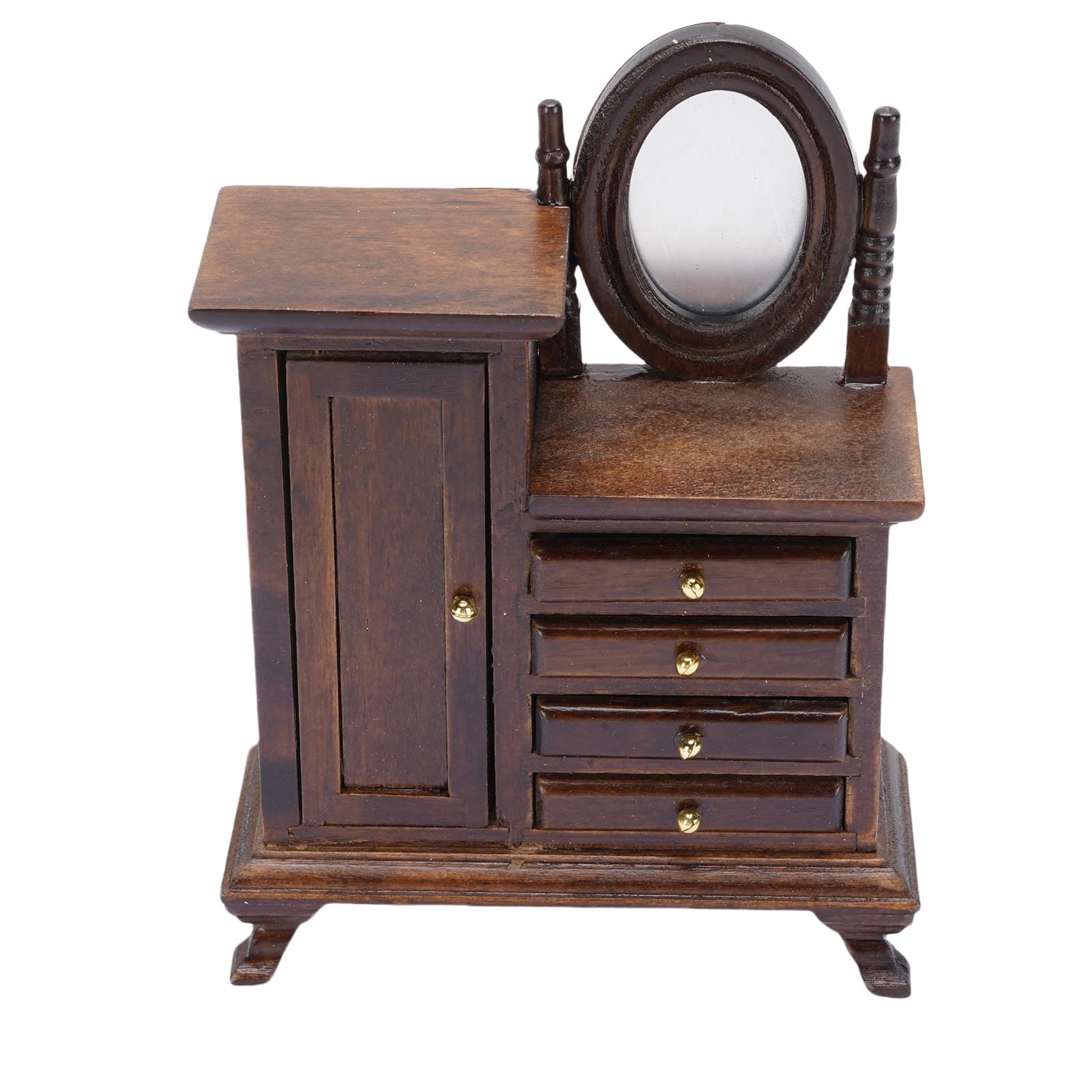 Rosvola Miniature Dollhouse Vanity Table, 1:16 Scale Dollhouse Miniature Dressing Table, Wooden Vintage Vanity with Mirror and Drawer for Furniture Accessories