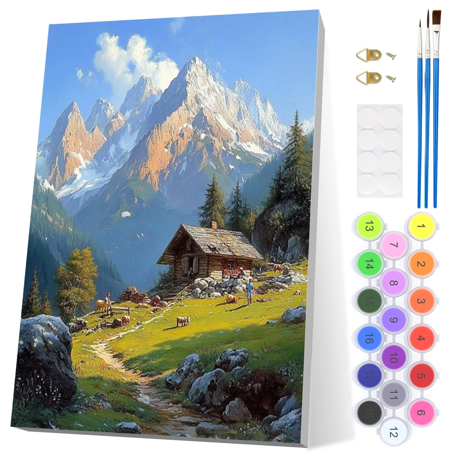 EOBROMD Snow Capped Mountains Paint by Numbers for Adults with Frame, Scenery Paint by Numbers Kits Beginners, Acrylic Easy Painting by Numbers for Gift Home Wall Decor 8x12in — image 1