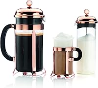 Vista 2 de Cafetera clásica Bodum Chambord, 8 tazas, 34 onzas, Juego para azúcar y crema, 2 pcs, Cobre