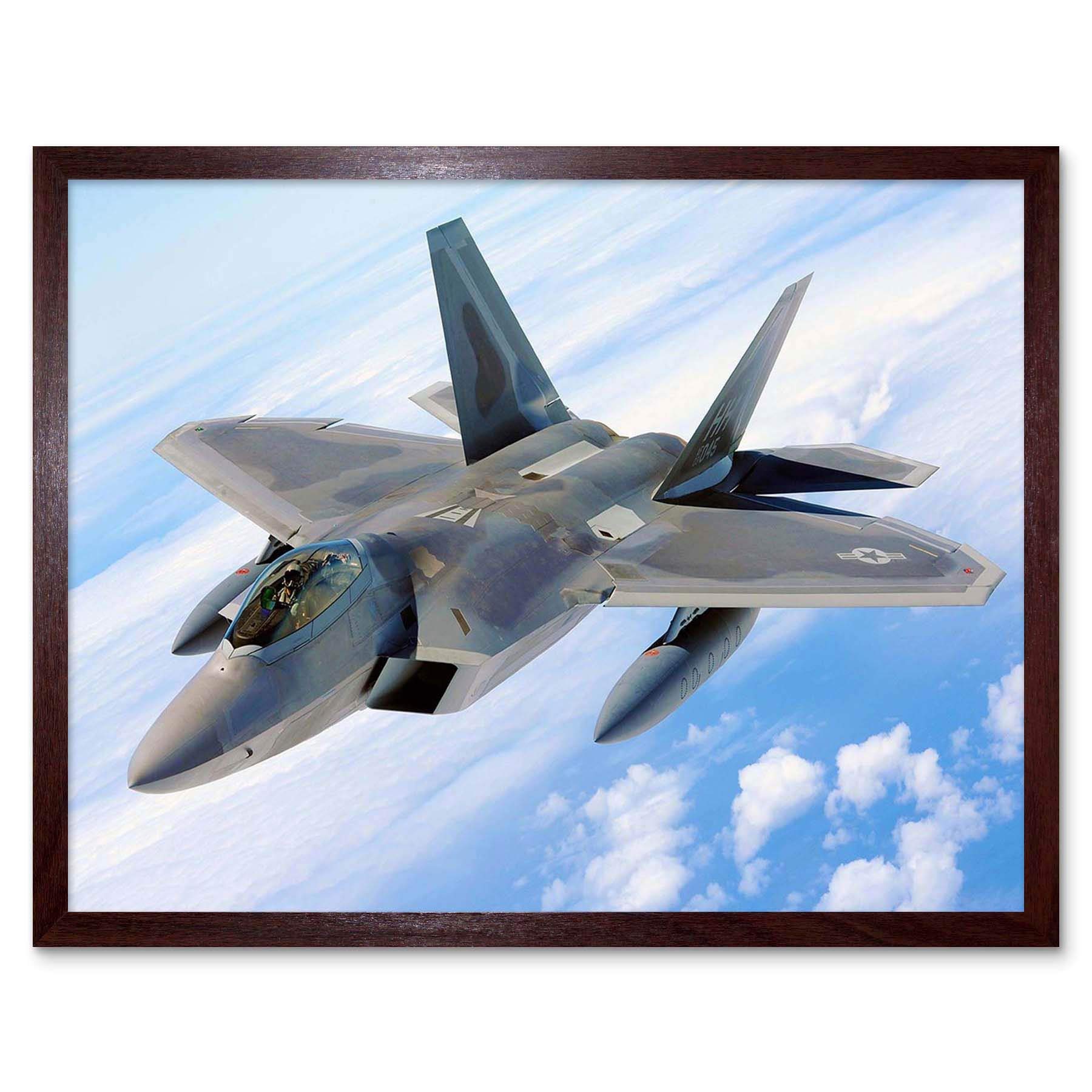 Wee Blue Coo Military Air Plane Bomber Fighter Jet Fly F-22 Raptor Art Print Framed Poster Wall Decor 12X16 Inch