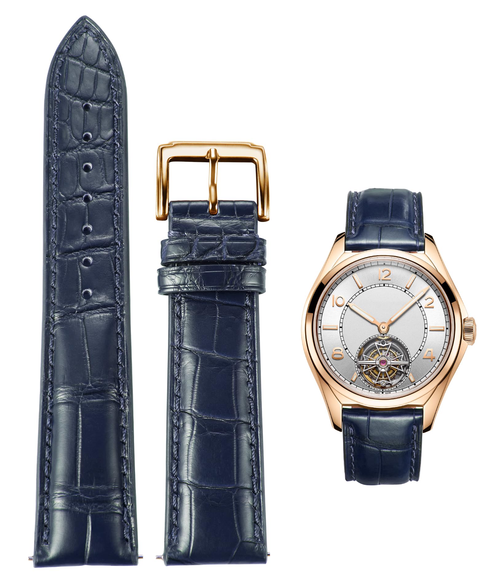 BINLUN Alligator Leather Watch Band Crocodile Grain Leather Watch Straps Quick Release Replacment Classic Vintage Genuine Leather Watch bands for Men Women 20mm Blue with Rose Gold Buckle