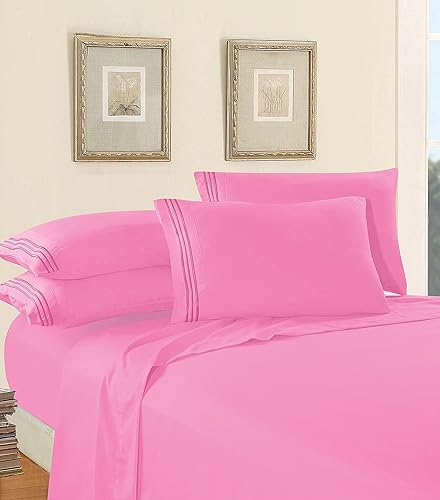 Vista 440 de Elegance Linen® - Juego de sábanas de 4 piezas, resistente a las arrugas, 1500 hilos, ultrasuaves, esquinas tipo bolsillos profundos de hasta 16