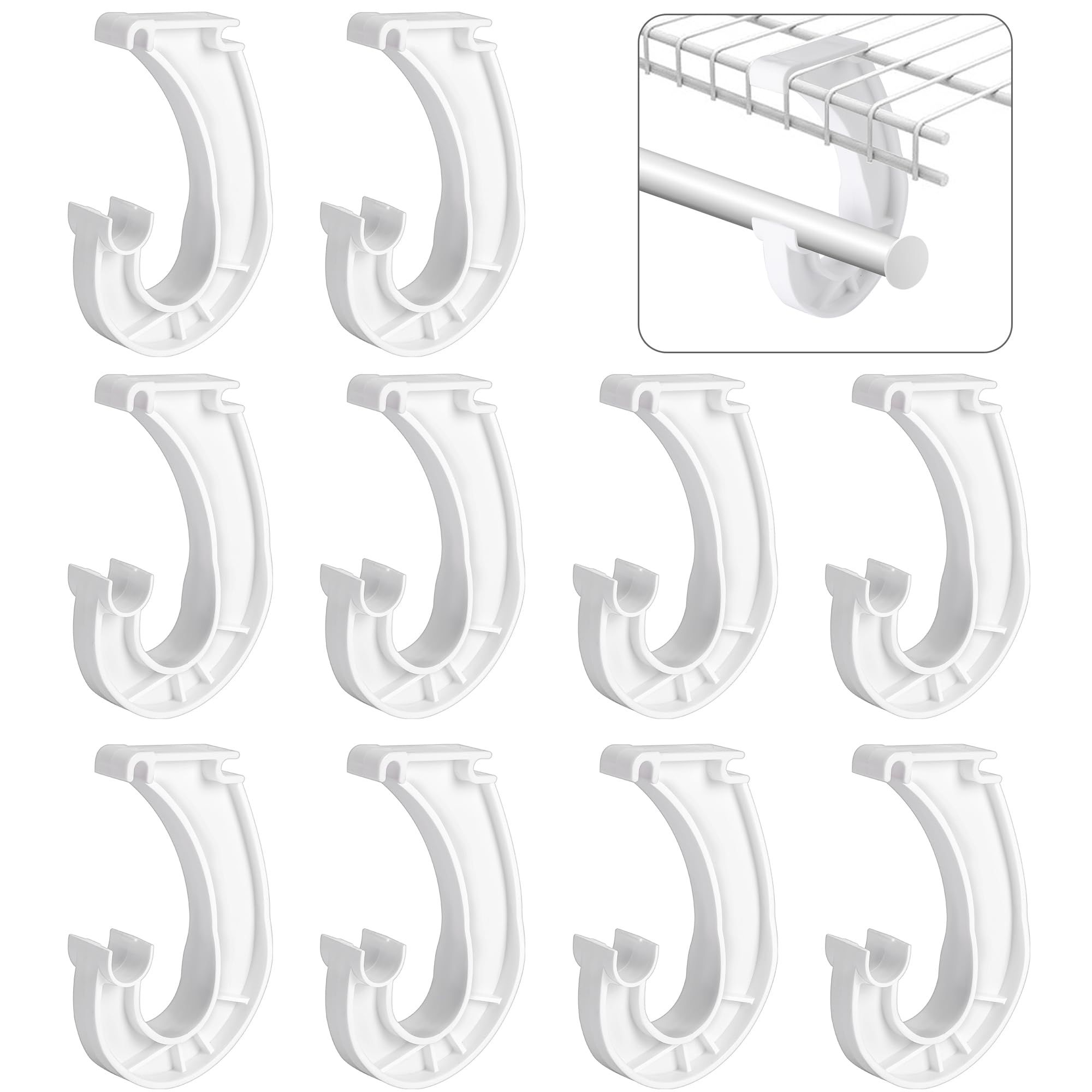 moonoom 10Pcs Hanging Closet Rod Support,3/4 Closet Shelf Rod Holder,Sturdy J-Shaped Closet Brackets for Hanging Clothes,Cabinets Storage and Curtain