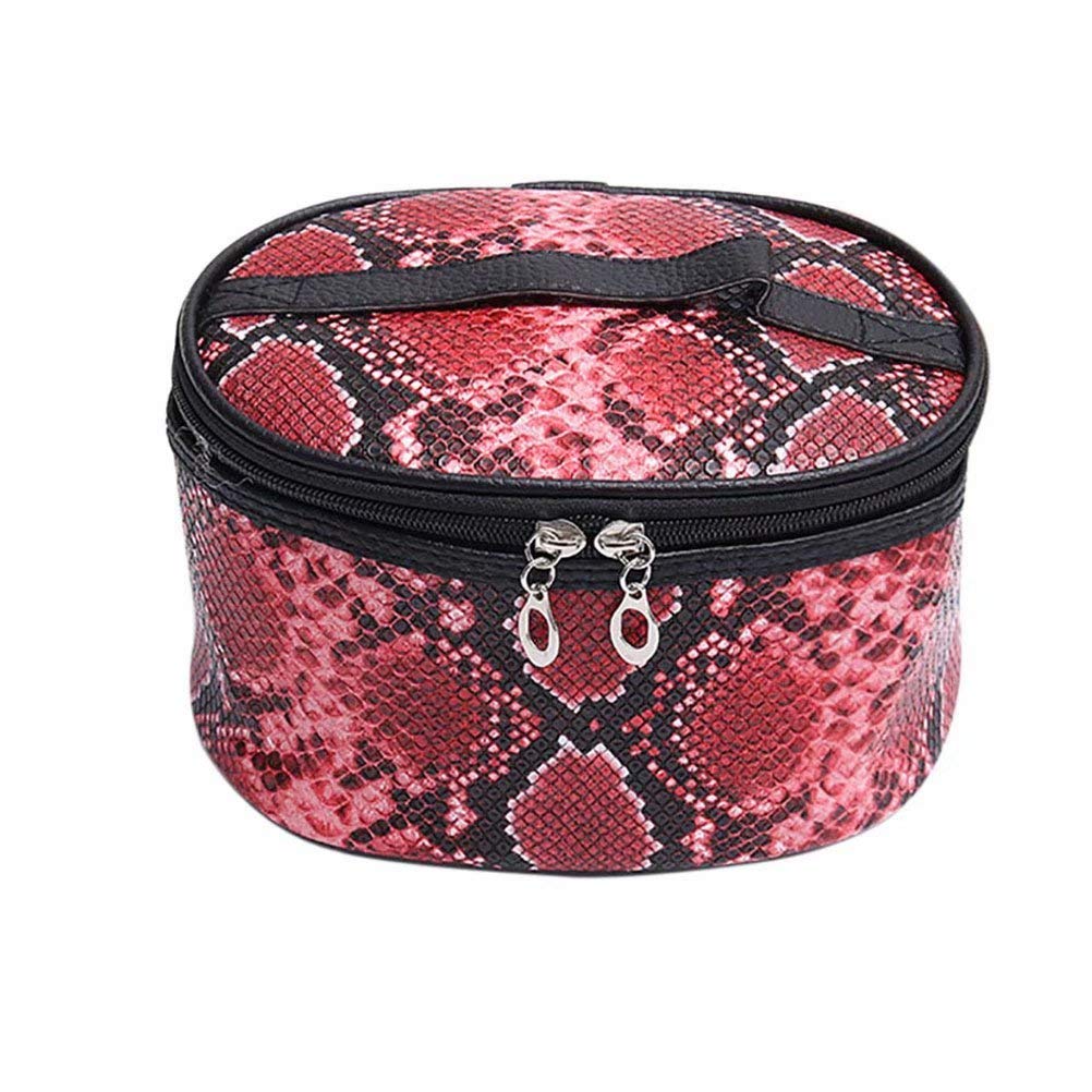 Handy Pu Leather Makeup Cosmetic Case Snake Print Travel Toiletry Bags Organizer