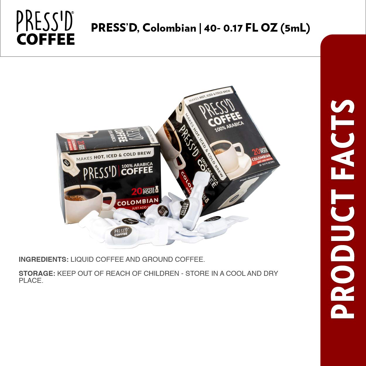 Press'd Single-Squeeze Coffee Pods | Makes Hot, Iced & Cold Brew - 2 Pack (40 Pods)
