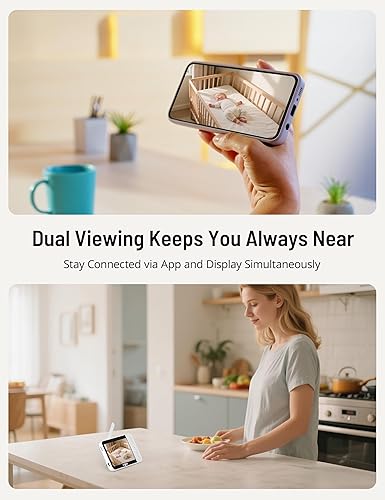Miniatura 2 de PARIS RHÔNE Monitor de bebé con pantalla dividida 2K, monitor de bebé de video inteligente de 5 pulgadas con 2 cámaras, cámaras WiFi duales