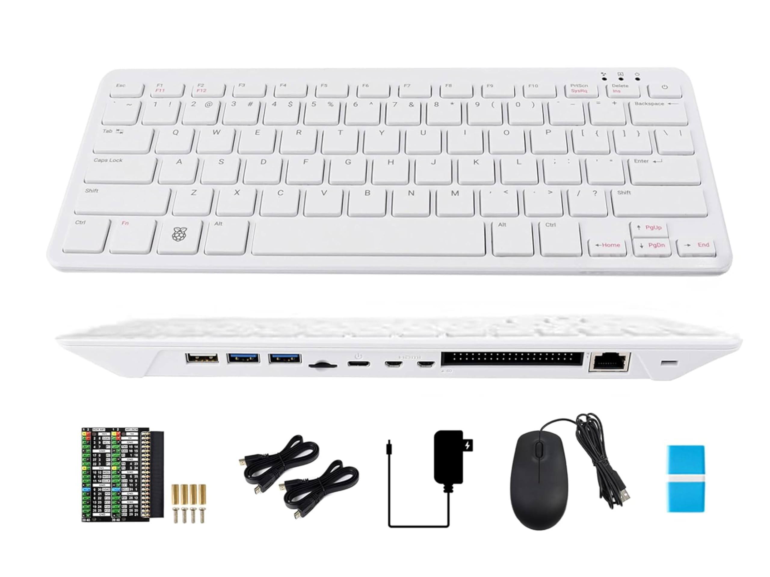 CeedLomi Official RPi 500 Portable Keyboard Computer Compatible with Raspberry Pi 500, Quad-Core 64-bit Arm Processor, Support WiFi/Bluetooth, Comes with Official 32GB Micro SD Card, etc. (6 Items)