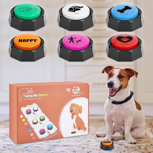 PWEZON 6 Recordable Training Buttons, 3 Mats Dog Buttons for Communication, Dog Speech Training Buzzers, Loud Clear Already Recorded Words