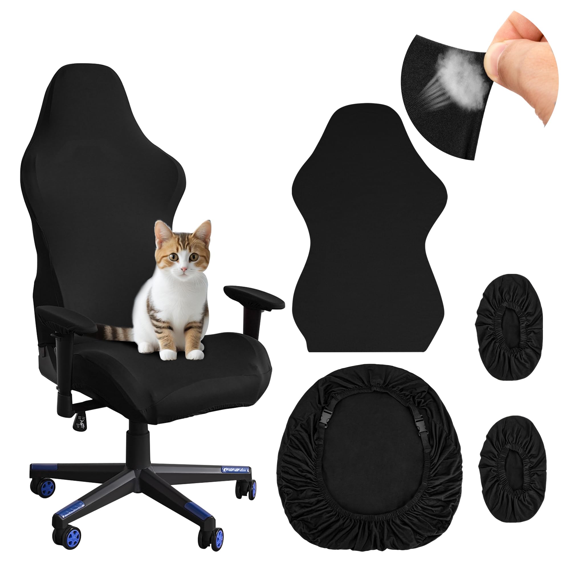 Elastic Gaming Chair Cover Washable and Removable Office Chair Cover Universal with Armrests for Office Sets 4 Pieces